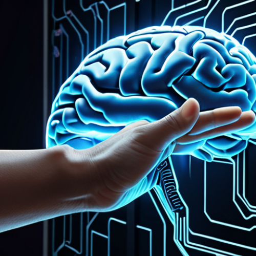 **

A dynamic scene depicting a human hand reaching out to touch a glowing circuit board or a stylized brain made of code. The overall feeling should be collaborative and optimistic, symbolizing the partnership between human and artificial intelligence. Emphasize creativity and innovation, maybe with abstract shapes or visual representations of data flowing.

**